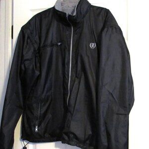 Vintage IZOD Reversible Hooded Rain Jacket Black & Gray  2X (See Measurements)